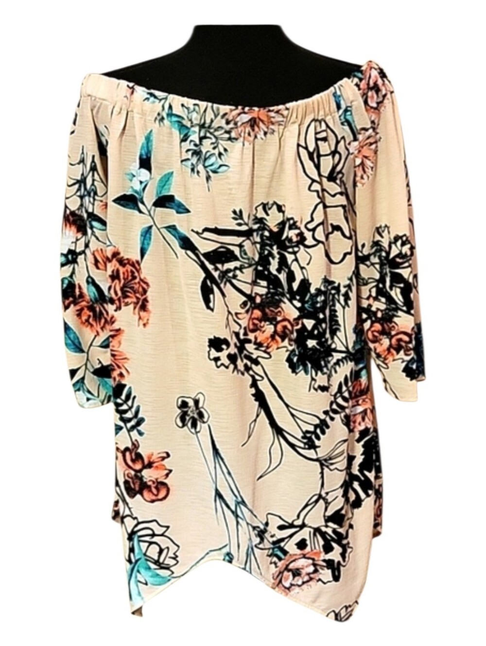 Beige by ECI Floral Off the Shoulder Sharkbite Tunic Blouse Top Size M